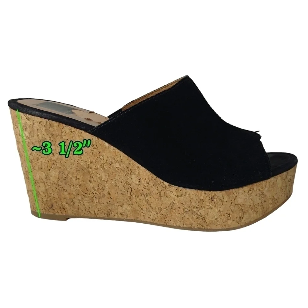 Dolce Vita Black Suede Cork Platform Mules Sandals Peep Toe Slip Ons Modern